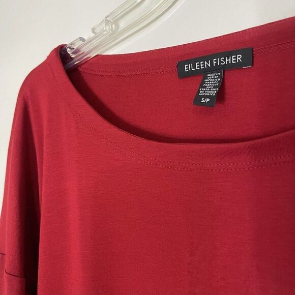 EILEEN FISHER red pullover split hem knit long sleeve top size Small - Picture 2 of 6